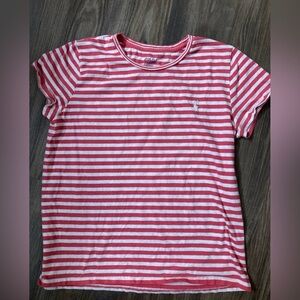 Polo Ralph Lauren Women’s Pink/White Striped Large Tee